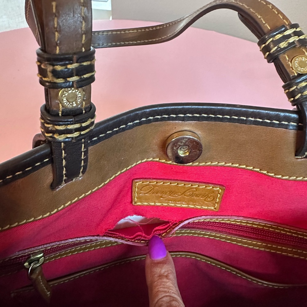 Dooney & Bourke Brown & Gold Signature DB Tote - Picture 5 of 7